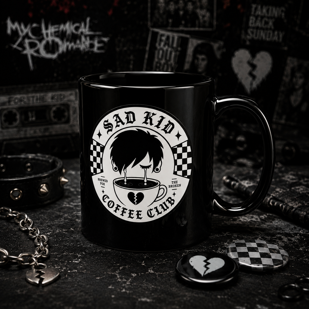 OG Sad Kid Black Mug, 15oz