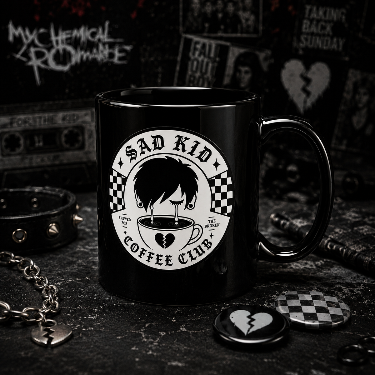 OG Sad Kid Black Mug, 15oz