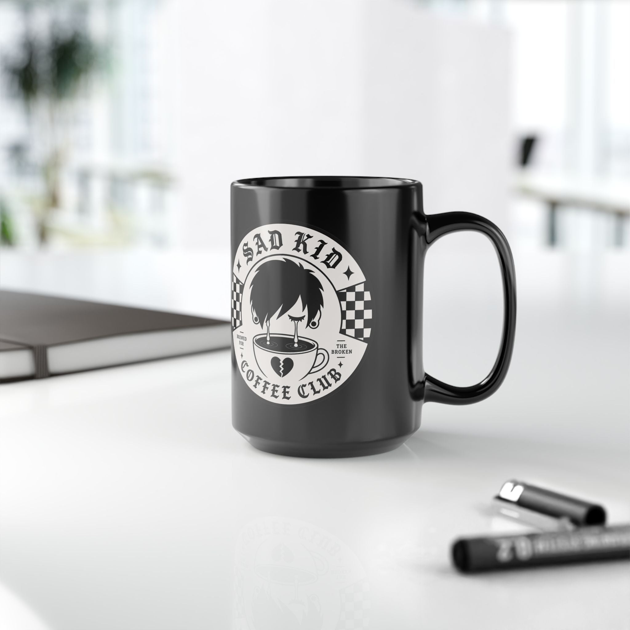 OG Sad Kid Black Mug, 15oz